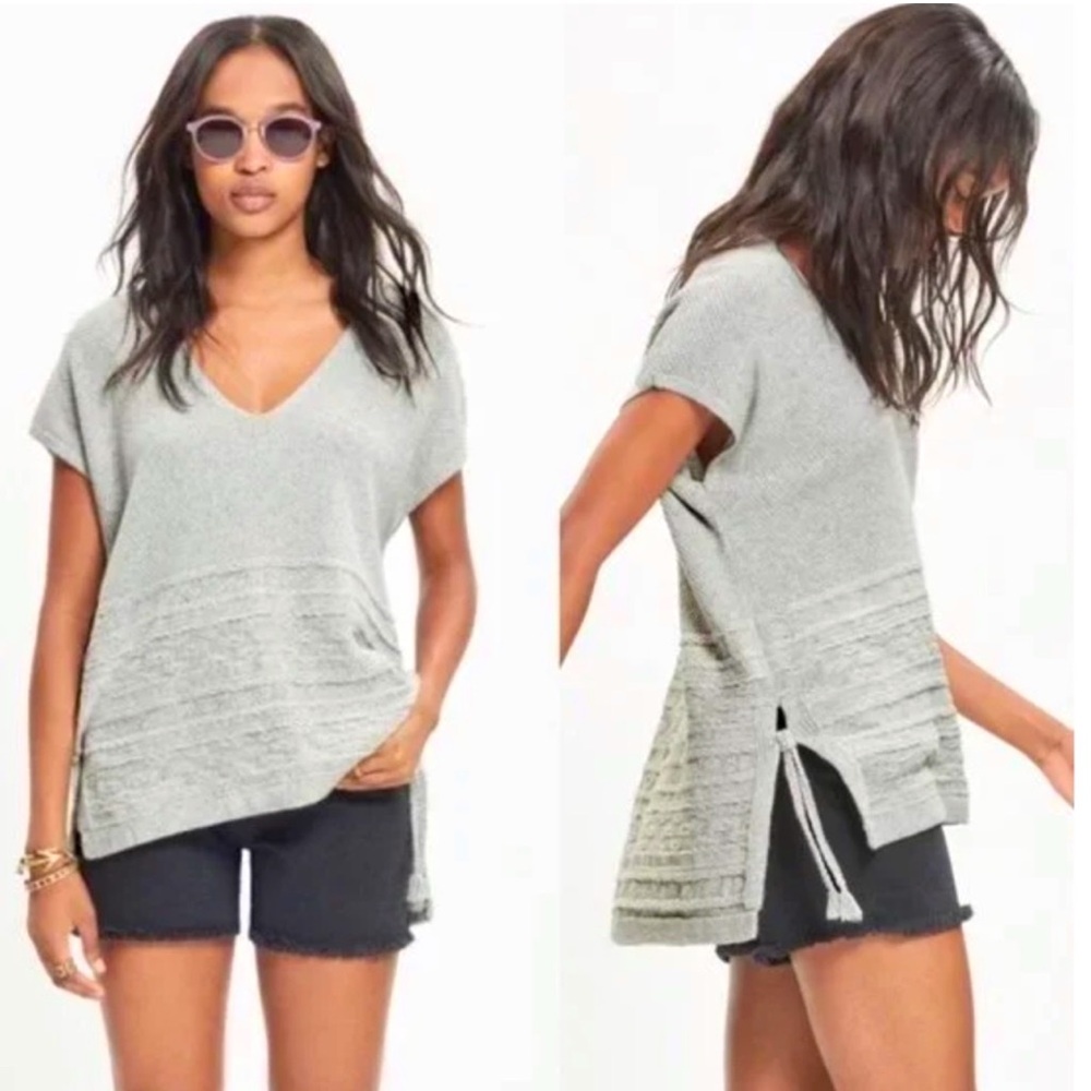 Madewell Sailport Gray V-Neck Side Tie Tassels Sweater Blouse